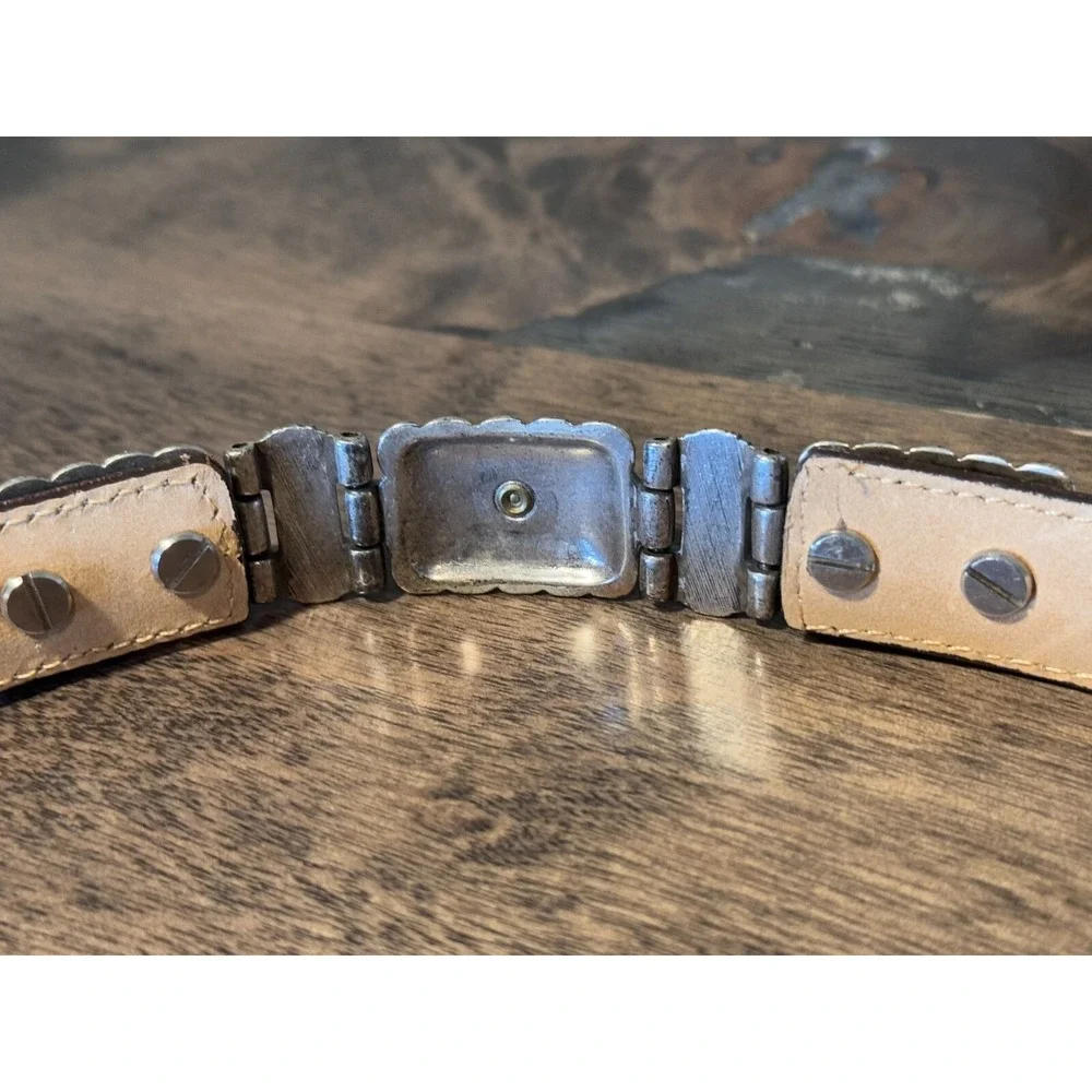 Brighton Women Brown Belt Size S 44209 Leather Silver & Brass Toned‎ Accents